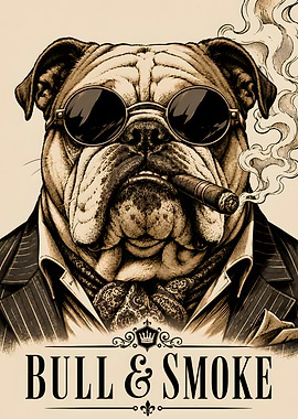 Dapper Bulldog Smoking Cigar Poster