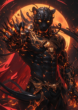 Fiery Panther Warrior Fantasy Art