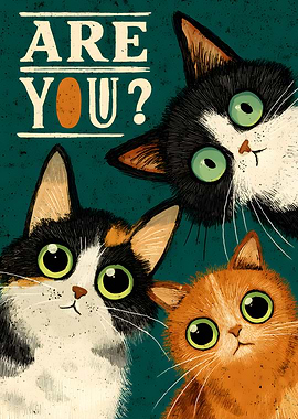 Three Curious Cats Illustration