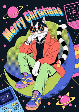 Retro Gaming Cat Christmas Poster