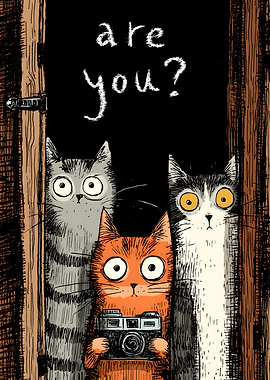 Three Curious Cats with Camera