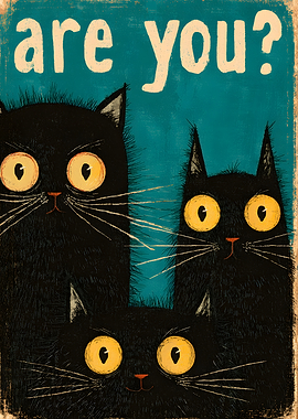 Three Curious Black Cats Poster