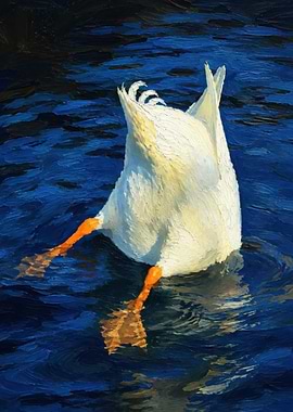 Diving Duck Oil Painting