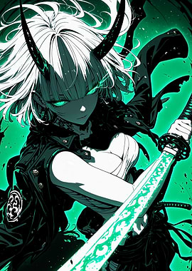 Anime Demon Girl with Glowing Sword