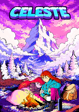 Celeste Mountain Campfire Illustration