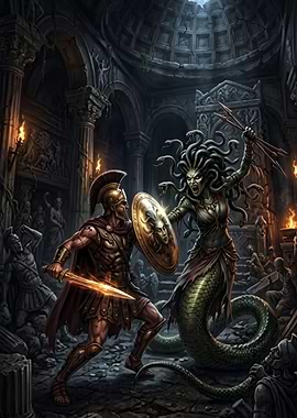 Spartan Warrior Battling Medusa
