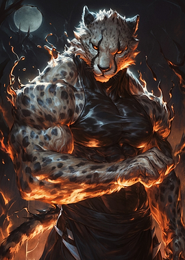 Muscular Cheetah Warrior in Flames