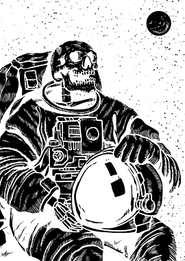 Skeleton Astronaut in Space Illustration