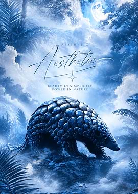 Aesthetic Pangolin in Blue Forest