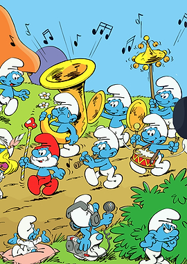 Smurfs Marching Band Cartoon Illustration