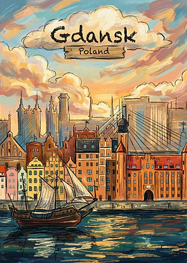 Gdansk Poland Cityscape Travel Poster