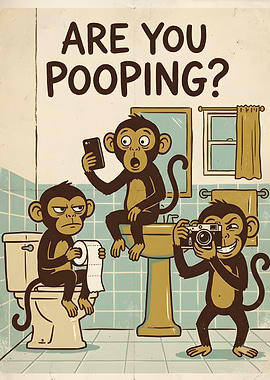 Funny Monkeys Bathroom Poster