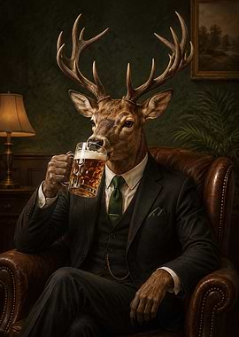 Sophisticated Deer Gentleman Drinking Beer