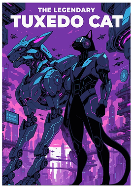 The Legendary Tuxedo Cat Cyberpunk Poster
