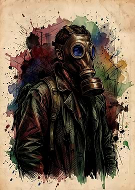 Post-Apocalyptic Survivor in Gas Mask