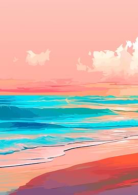 Vibrant Abstract Beach Sunset Illustration