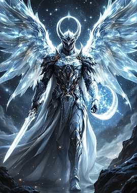 Celestial Knight with Glowing Wings