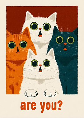 Four Surprised Cats Poster