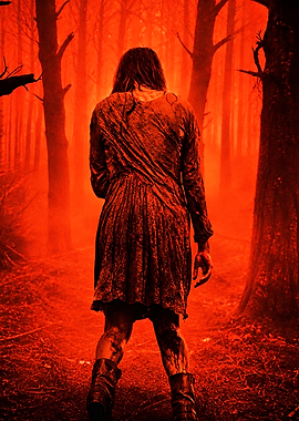 Bloodied Woman in Red Forest