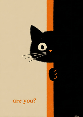 Peeking Black Cat Minimalist Poster