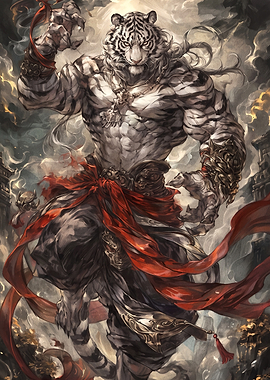 Muscular White Tiger Warrior