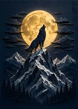 Lone Wolf Snowy Mountain Peak Papercraft