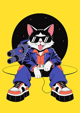 Cool Gamer Cat with Sunglasses