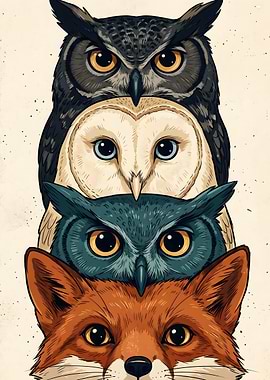 Stacked Forest Animals Illustration