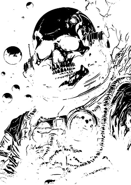 Black and White Skull Astronaut