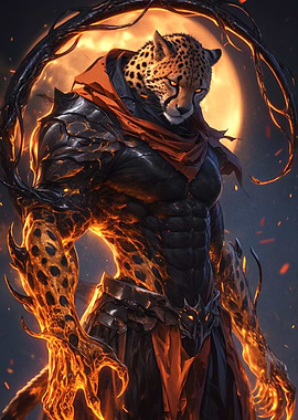 Fiery Cheetah Warrior Fantasy Portrait