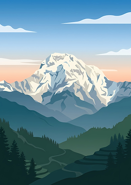 Minimalist Snowy Mountain Landscape