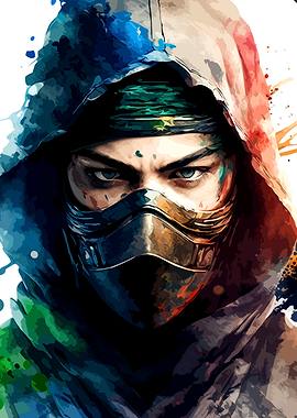 Watercolor Ninja Portrait
