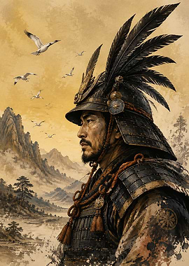 Samurai Warrior with Feathered Helmet
