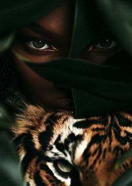 Woman and Tiger in Jungle