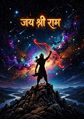 Jai Shri Ram – Cosmic Archer | Lord Rama Galaxy Spiritual Wall Art
