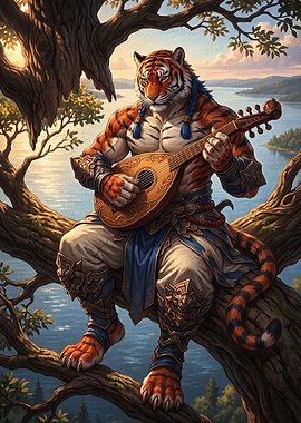 Anthropomorphic Tiger Bard Playing Lute