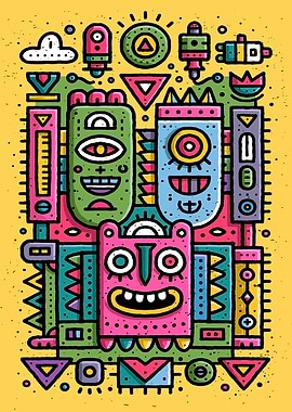 Colorful Abstract Doodle Monster Illustration