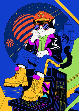 Cool Retro Space Cat Gamer