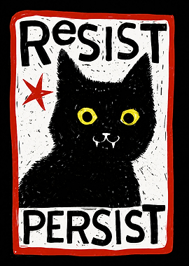 Resist Persist Black Cat Poster