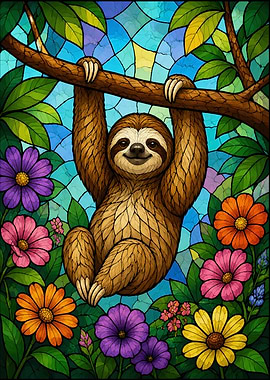 Stained Glass Sloth in Nature