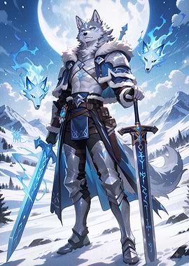 Wolf Warrior Knight in Snowy Landscape