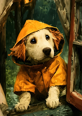 Puppy in a Yellow Raincoat