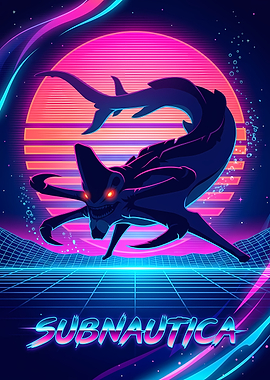 Subnautica Reaper Leviathan Synthwave Poster
