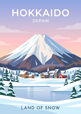 Hokkaido Japan Winter Travel Poster
