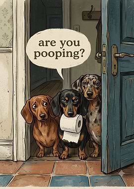Three Dachshunds Asking Are You Pooping