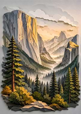 Misty Yosemite Valley El Capitan Papercraft