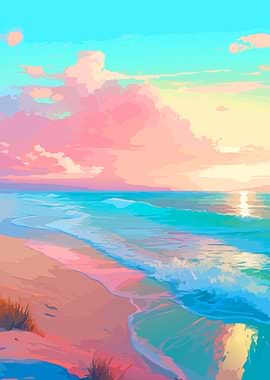 Pastel Sunset Beach Landscape