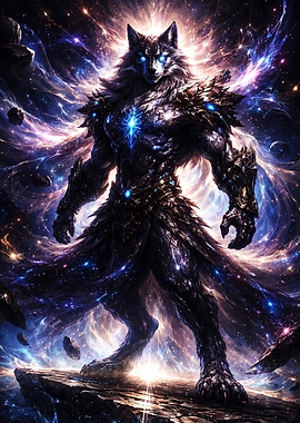 Cosmic Wolf Warrior in Space