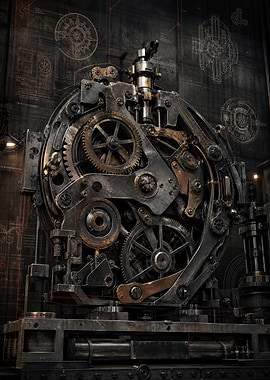 Steampunk Mechanical Gear Blueprint Mechanism