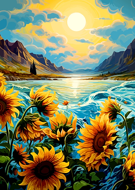 Sunflowers Blooming by the Sea